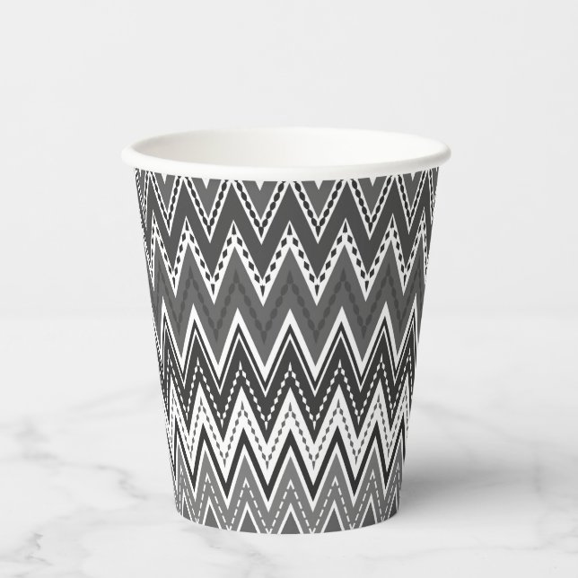 Vasos De Papel Patrón de zigzag geométrico en blanco y negro (Anverso)
