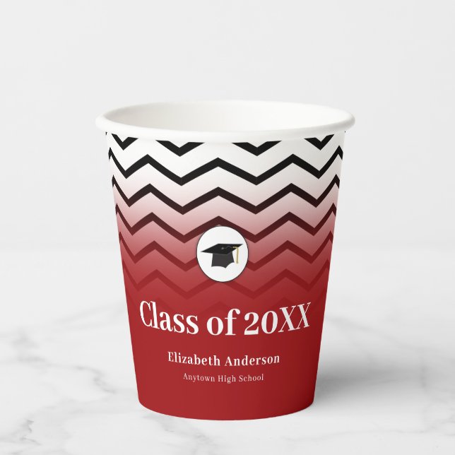 Vasos De Papel Patrón de Zigzag Graduación Roja  (Anverso)