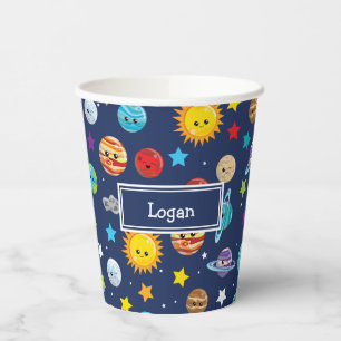 Vasos De Papel Patrón del sistema solar para los niños Cumplea