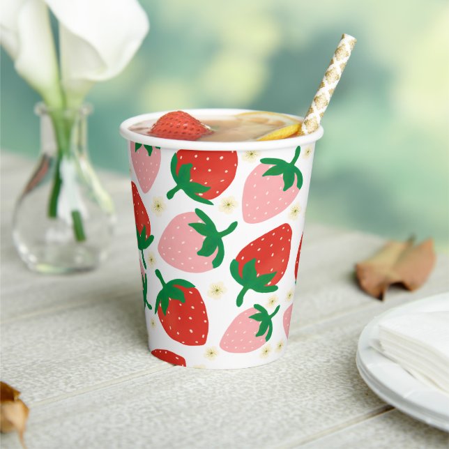 Vasos De Papel Patrón Delicias Dulces de Frutas Blanco (in situ)