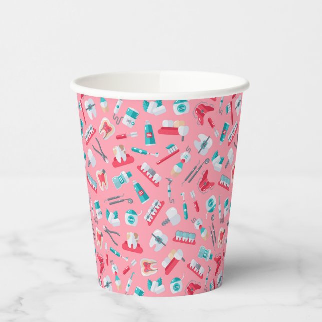 Vasos De Papel Patrón dental rosado (Izquierda)