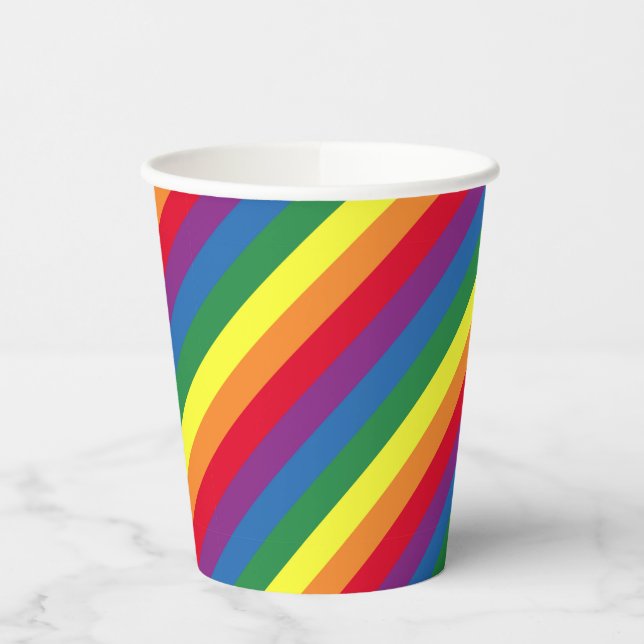 Vasos De Papel Patrón diagonal arcoiris (Izquierda)