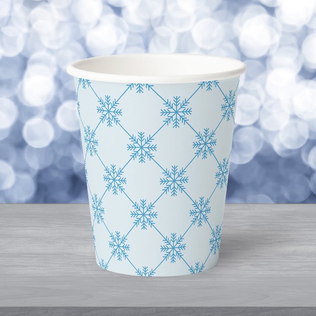 Vasos De Papel Patrón diagonal cuadrado de copos de nieve azules (Subido por el creador)