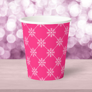 Vasos De Papel Patrón diagonal cuadrado de copos de nieve rosa