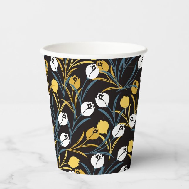 Vasos De Papel Patrón elegante de flor tulipán (Anverso)