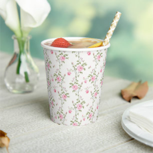 Vasos De Papel Patrón elegante de flores de rosas rosas rosas