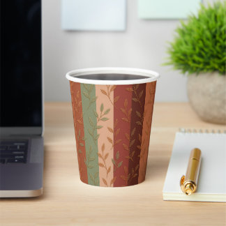 Vasos De Papel Patrón elegante de hojas botánicas en tonos terros