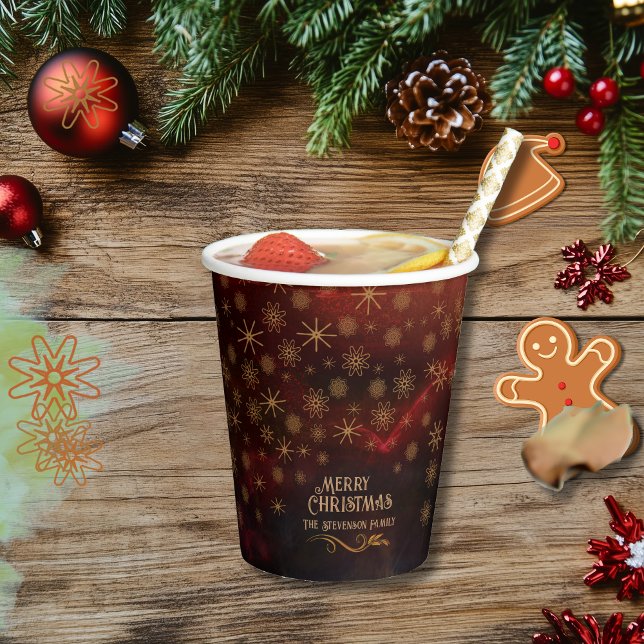 Vasos De Papel Patrón elegante ORO ROJO Feliz Navidad (Elegant Pattern RED GOLD Merry Christmas Paper Cups)