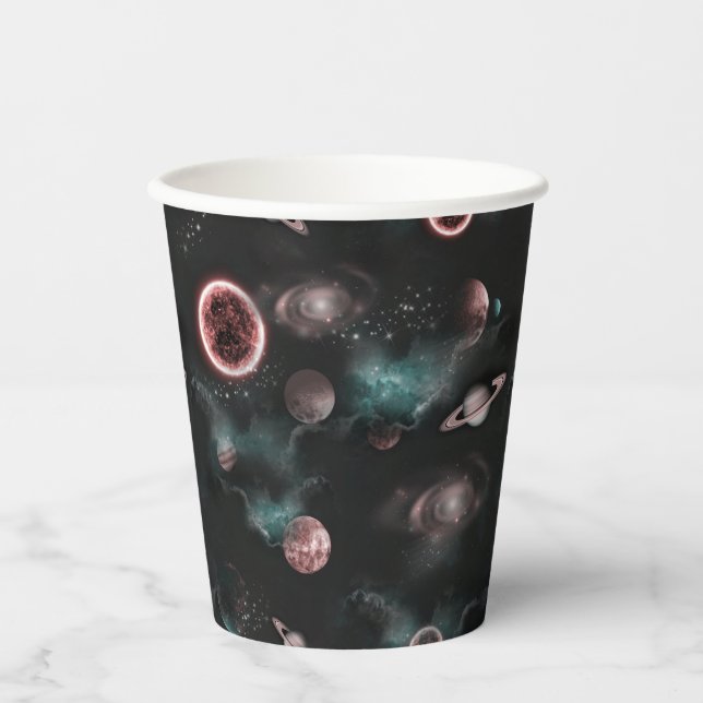 Vasos De Papel Patrón Espacial  (Anverso)