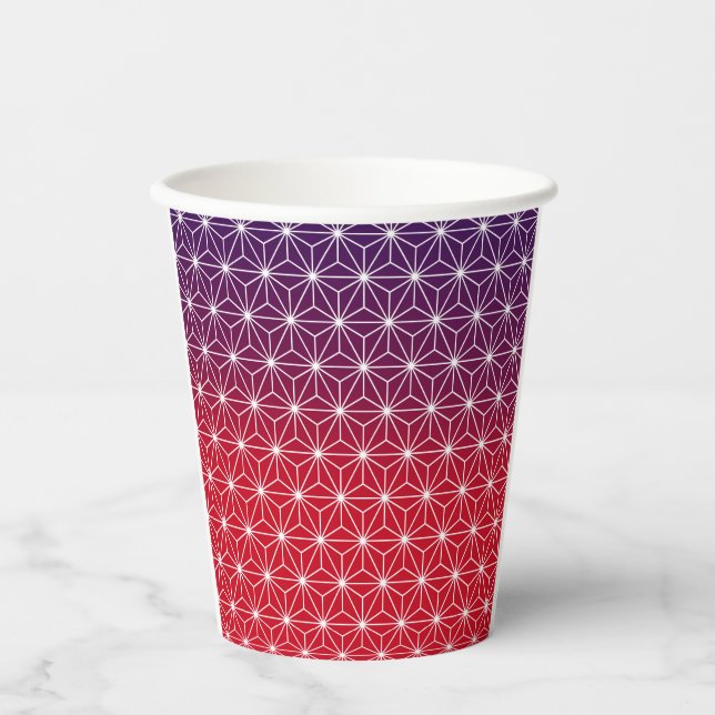 Vasos De Papel Patrón estrella japonés tradicional Sma rojo y púr (Anverso)