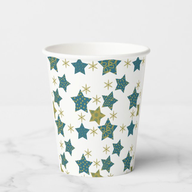 Vasos De Papel Patrón estrellado festivo (Reverso )