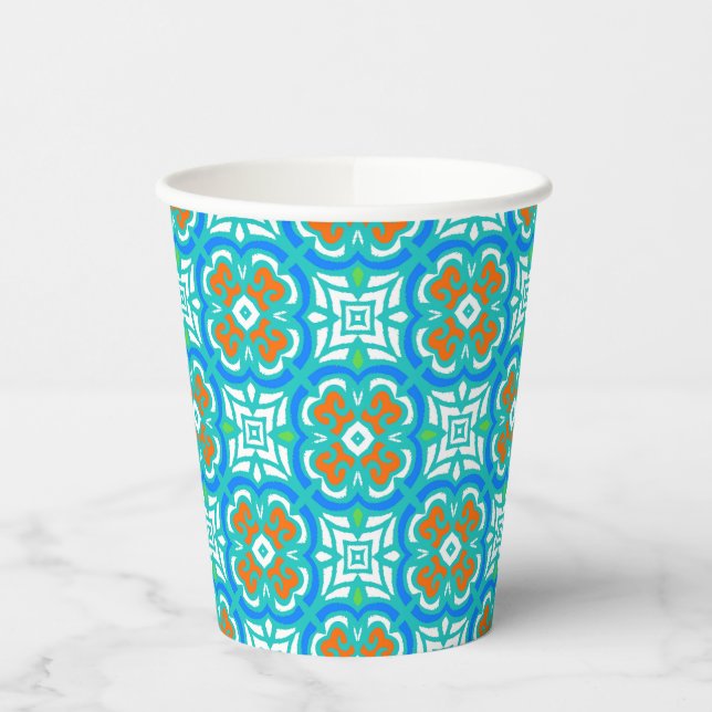 Vasos De Papel Patrón étnico verde azulado (Izquierda)