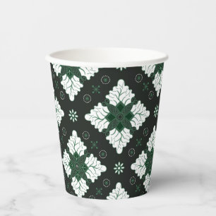Vasos De Papel Patrón étnico verde de damasco batik sin costuras