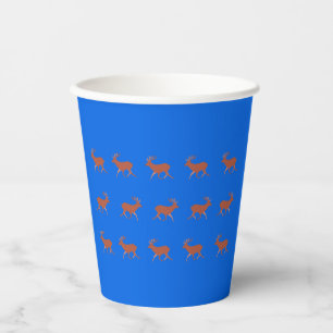 Vasos De Papel Patrón festivo de ciervo marrón caminando azul