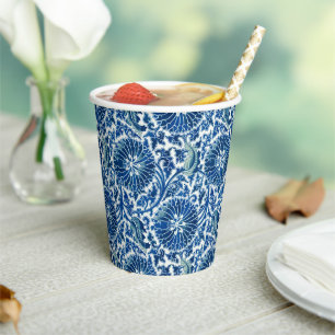 Vasos De Papel Patrón floral azul chino