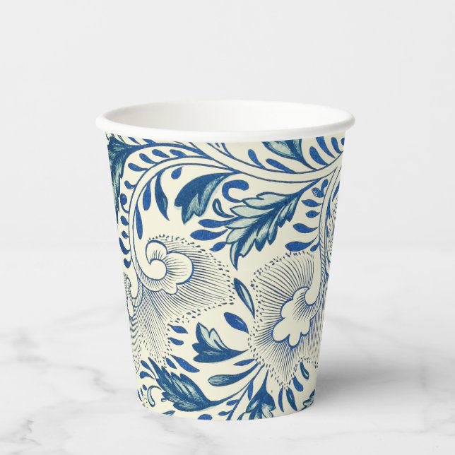 Vasos De Papel Patrón floral azul Diseño antiguo asiático (Anverso)