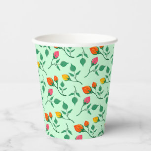 Vasos De Papel Patrón floral con flores subió de color