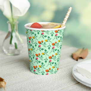 Vasos De Papel Patrón floral con flores subió de color