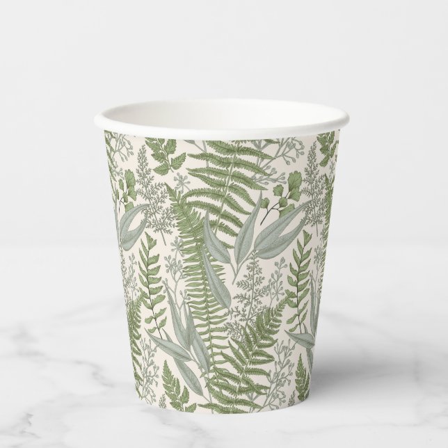 Vasos De Papel Patrón floral de Green Leafy Garden (Anverso)