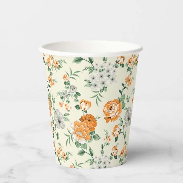 Vasos De Papel Patrón floral de jardín amarillo suave (Anverso)