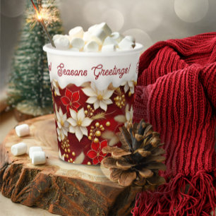 Vasos De Papel Patrón floral de Navidades blancos rojos #17 ID100