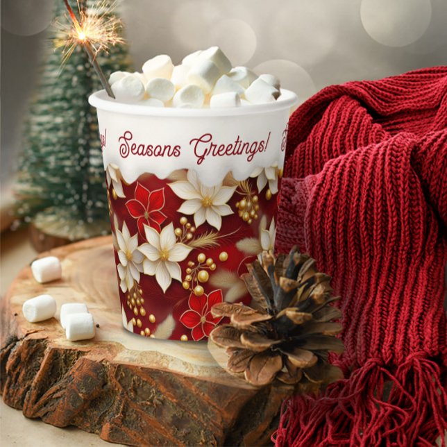 Vasos De Papel Patrón floral de Navidades blancos rojos #17 ID100 (Subido por el creador)
