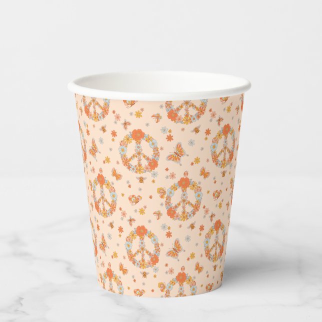 Vasos De Papel Patrón floral de paz naranja (Anverso)