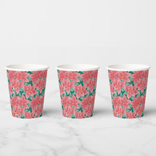 Vasos De Papel Patrón floral de Poinsettia Navidades clásicos