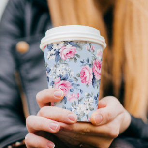Vasos De Papel Patrón floral de rosas rosadas estéticas