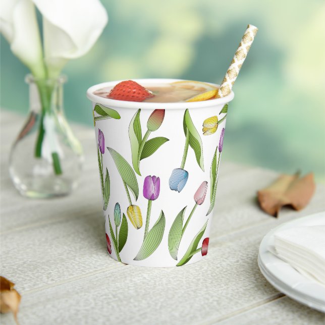 Vasos De Papel Patrón floral de tulipán colorido moderno (in situ)