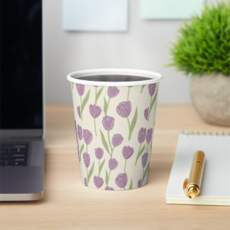 Vasos De Papel Patrón Floral de Tulipán Púrpura