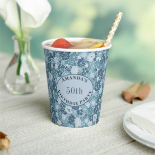 Vasos De Papel Patrón floral gris azul personalizado Ditsy