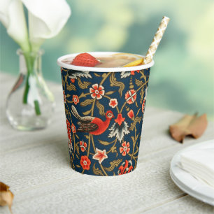 Vasos De Papel Patrón floral indo-persa bohemio vintage rojo