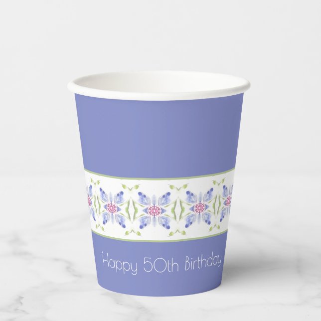 Vasos De Papel Patrón Floral Moderno En Periwinkle (Anverso)