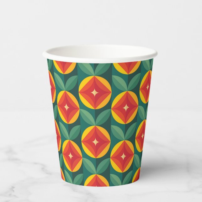 Vasos De Papel Patrón floral Naranja moderno de mediados del sigl (Anverso)