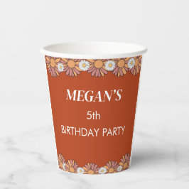 Vasos De Papel Patrón floral Pastel Rosa y Naranja Daisy