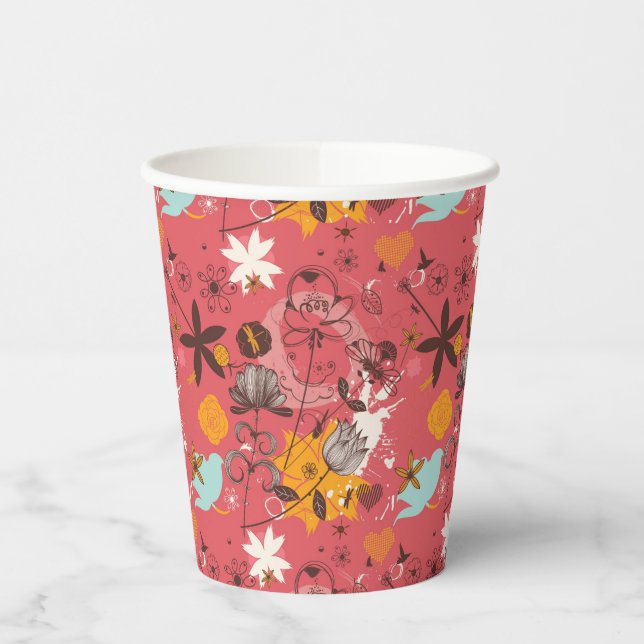 Vasos De Papel Patrón floral retro 2 (Izquierda)