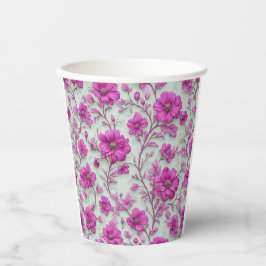 Vasos De Papel Patrón floral rosa vibrante con flores magenta