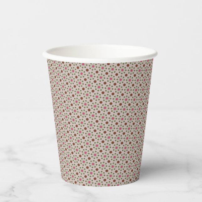 Vasos De Papel Patrón floral rosa y verde (Anverso)