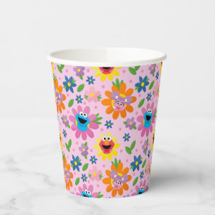 Vasos De Papel Patrón floral rosado de Plaza Sésamo