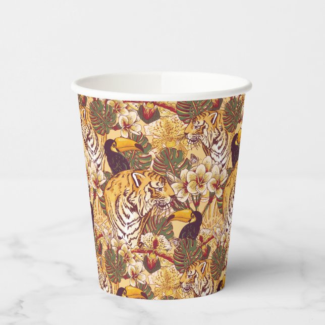 Vasos De Papel Patrón floral tropical con tigre (Izquierda)