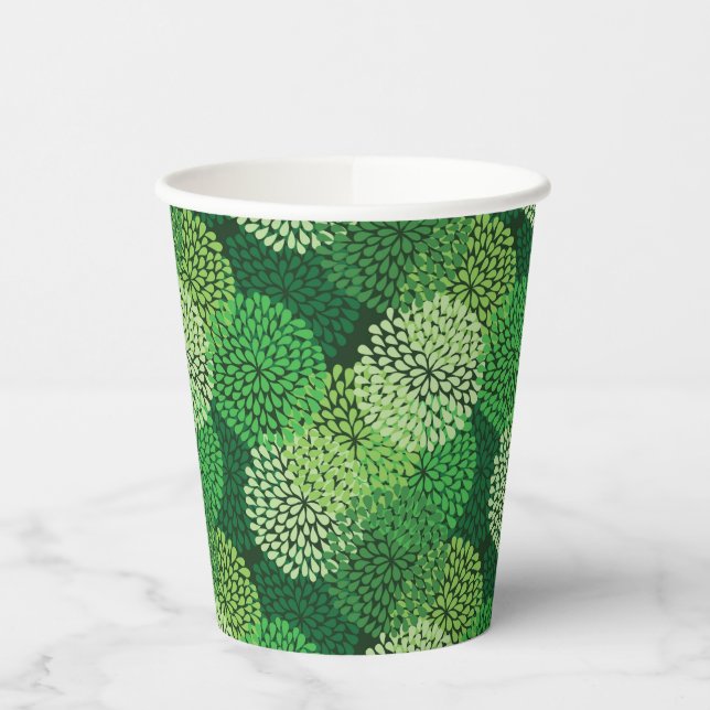Vasos De Papel Patrón floral verde (Izquierda)
