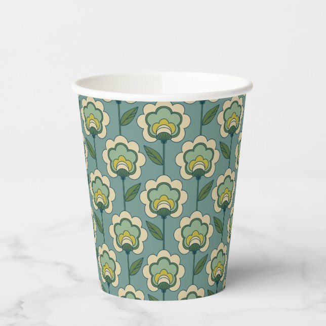 Vasos De Papel Patrón floral verde azulado y amarillo (Izquierda)