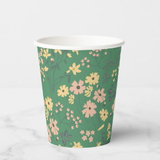 Vasos De Papel Patrón floral verde boho moderno