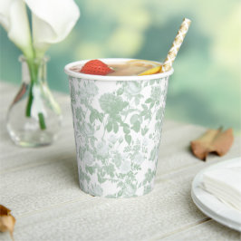 Vasos De Papel Patrón francés de rosas florales verdes en estilo 