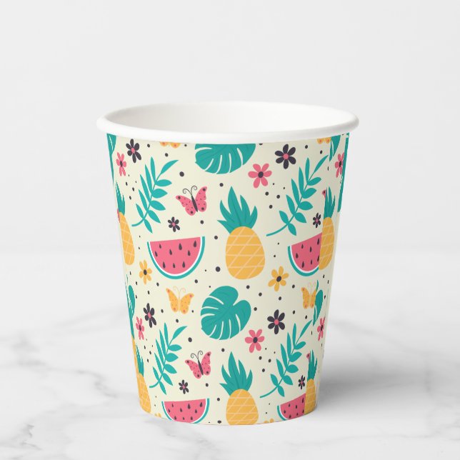 Vasos De Papel Patrón Fruta tropical sandía piña (Anverso)