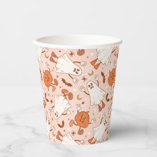 Vasos De Papel Patrón Fun Retro Ghost & Jack-O-Lantern