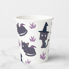 Vasos De Papel Patrón gato y murciélago de Halloween