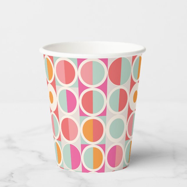 Vasos De Papel Patrón geométrico azul Naranja rosa (Anverso)