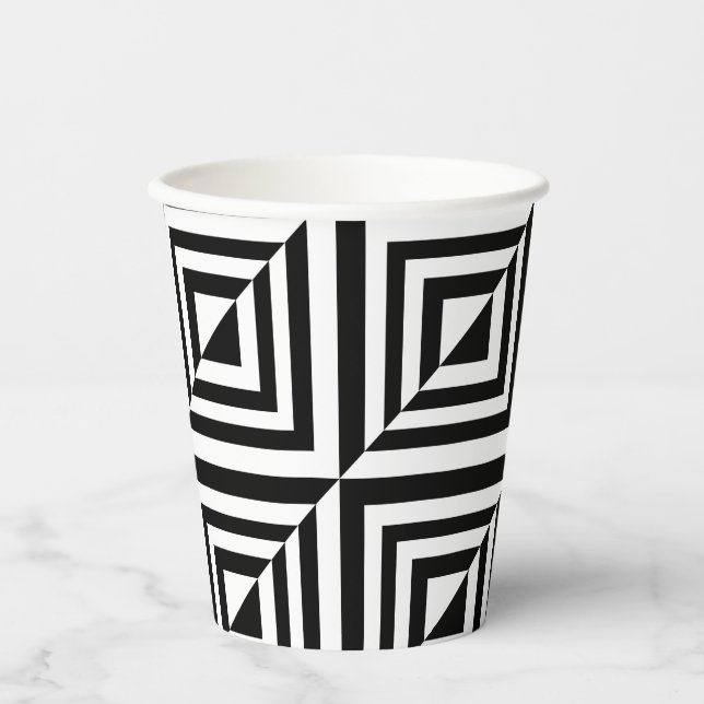Vasos De Papel Patrón geométrico en blanco y negro (Anverso)